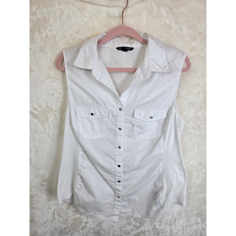 Zac & Rachel White Sleeveless Snap Front Shirt with Pockets XL